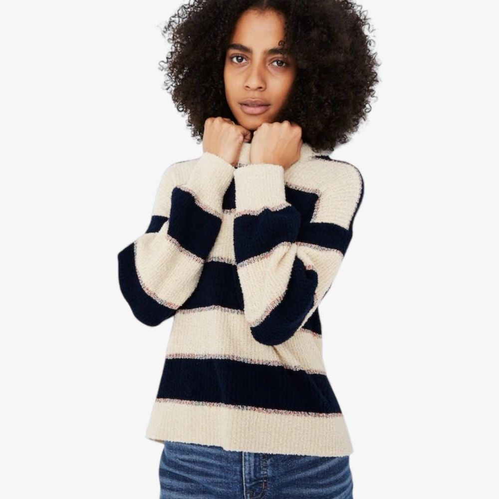 Madewell Lakeville Striped Sweater Cream Navy Chunky Coastal S